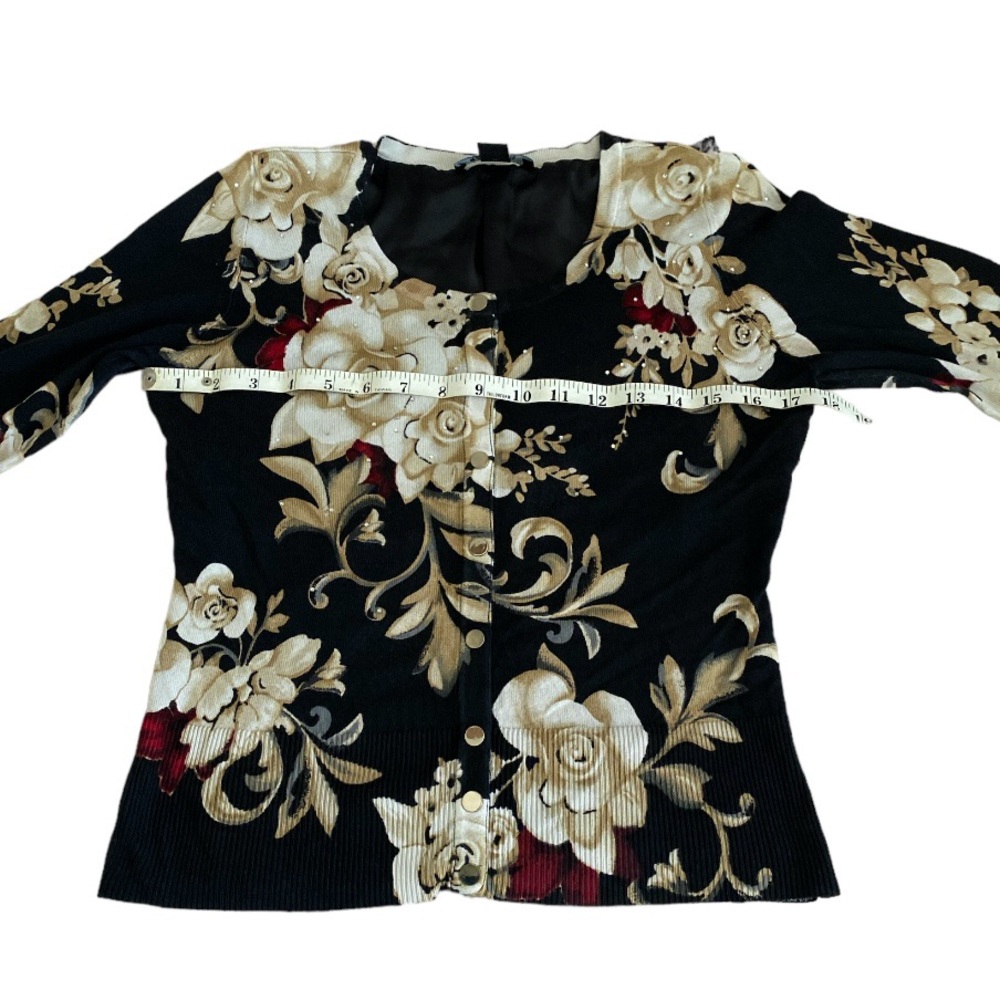 Classic White House Black Market cardigan. Gold floral on black.  Size S… - Picture 3 of 7